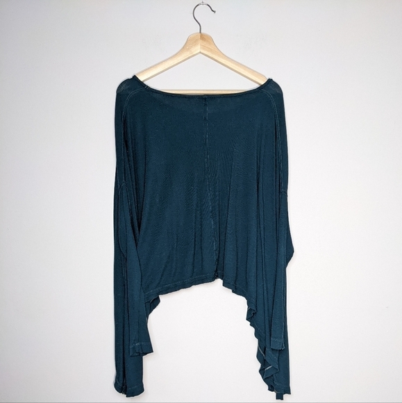 Free People Flowy Shark Bite Hem Long Sleeve High Low Teal Green Top Size XS - Picture 2 of 9